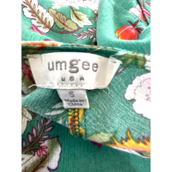Umgee Womens Dress Green Floral Hi Lo Asymmetrical Sheer Cap Sleeves Round Neck - Picture 4 of 6
